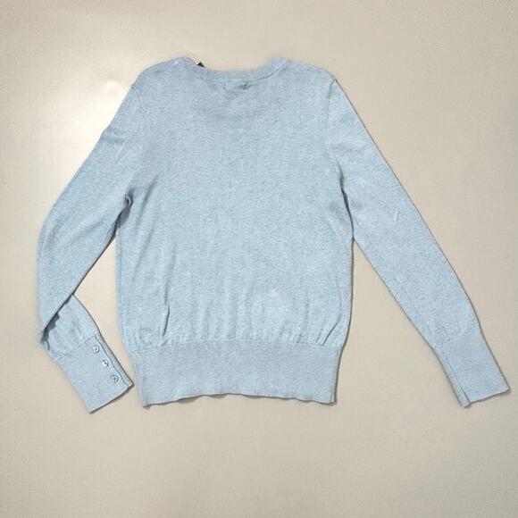 Halogen Button Cuff Crewneck Knit Sweater In Clear Blue Sky - Picture 8 of 8